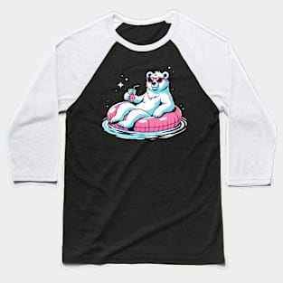 Pool Party White Bear Pink Float Novelty Funny Bear Baseball T-Shirt